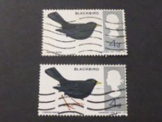 GB 1966 BIRDS 4d BLACKBIRD MISSING REDDISH BROWN COLOUR (NO LEGS OR FEET) USED Couple of values from