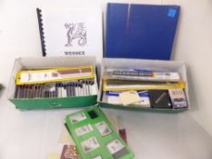STAMP ACCESSORIES: MOUNTS, STOCKBOOK, DRYING PADS, COLOUR KEYS ETC 2 shoe boxes and loose 48 page