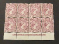 FALKLAND ISLANDS 1895 2d PURPLE IN MARGINAL BLOCK OF 8 WITH PRINTERS DETAILS Fine block of 8 (