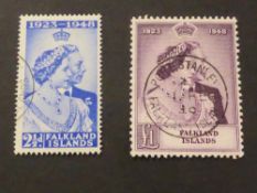 FALKLAND ISLANDS 1948 ROYAL SILVER WEDDING, SET OF 2 FINE USED Both the values from the 1948 RSW,