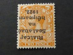 IRELAND 1922 2d ORANGE (DIE II) WITH INVERTED OPT - MINT GV 2d Orange from Great Britain (die II)