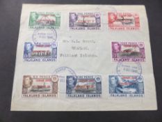 FALKLAND ISLAND DEPENDENCIES 1944 SET OF 8 GVI VALUES ON COVER FROM GRAHAMLAND - STANLEY Fine