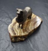 An Elizabeth II silver rough collie figure by A.F. Kelly, on a banded marble base, marks for