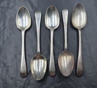 A group of three George III silver Old English pattern teaspoons, marks for London 1801, maker