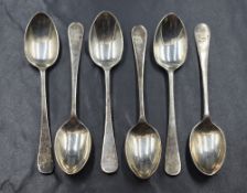 A set of six Edwardian silver teaspoons, having 'EW' monogram to terminals, marks for Birmingham