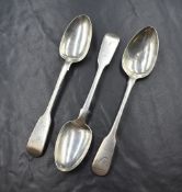 A pair of Victorian silver fiddle pattern teaspoons, having 'S' initial to terminals, marks for