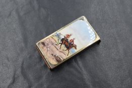 A Victorian silver and enamel vesta case, of rectangular form depicting two British Army soldiers on