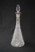 A Victorian silver mounted cut glass decanter, of tear drop form with glass stopper, marks for