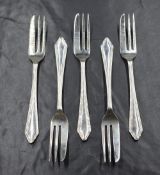A cased group of five Pembury pattern dessert forks, marks for Birmingham0 1931, maker C T Burrows &