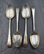 A set of four George III silver Old English pattern spoons, having 'S' initial to terminals, marks