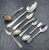 A pair of George IV silver fiddle pattern teaspoons, marks for London 1825, rubbed makers mark,