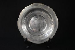 A 20th century presentation dish, having a Chippendale style rim with engraved signatures to the