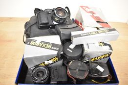 Konica FS-1 35mm film camera, with a Konica Hexanon 40mm f1.8 lens. Sold with a Konica Hexanon