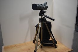 A Marchwood 20-60 x 60 Spotting Scope on a TP2500 Cam Link Tripod with a carry case for both