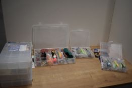 7 compartmented boxes 3 of which are full of unused tackle including many lures floats weights etc