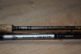 Two course fishing rods a Shimano Alivio feeder medium 12ft 4pc with original sleeve and a Daiwa 2pc