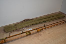 A Very clean Milward 2 pc 6ft spinning or bait casting split cane fishing rod in an olive green soft
