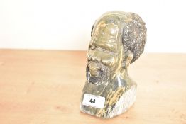 A small vintage African Shona Art-style hand-carved hard stone bust of a male, unmarked, 15cm,