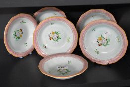 Six early 20th-century Adams Calyx Ware 'Lowestoft' bowls, featuring a delicate floral design,