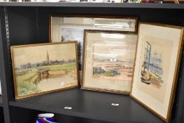 A selection of 20th-century framed pictures, to include a coastal watercolour scene after J.W.