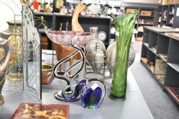 Three late 20th-century studio glass ware pieces, to include a Murano-style elephant paperweight, an