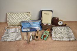 A collection of 20th-century ladies’ sundries, to include three small beaded clutch bags; a Greek