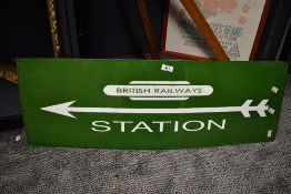 A large contemporary vintage-style enamel and metal British Railways Station sign, 91cm x 30cm,