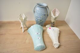 A quantity off 20th-century potteryware, to include two Burleighware Art-Deco-style wall pocket