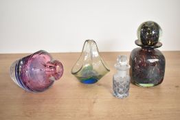 A selection of 20th-century studio art glass, to include a Mdina square ink bottle with a ‘