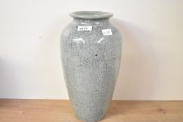 Thought to be 19th-century Chinese celadon crackle-glaze porcelain vase, of tapered form with a