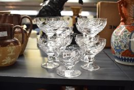 A selection of 20th-century Whitefriars Crystal coupe bowls and champagne glasses, featuring a