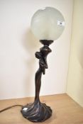 A tall mid to late 20th-century Art Nouveau-style resin finish figural table lamp, featuring a