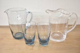 A mid 20th-century Whitefriars glass 'dimple' pitcher; sold with a light blue pitcher with two