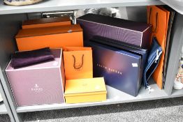 A selection of modern luxury display goods boxes and shopping bags, to include Hermes, Ralph Lauren,