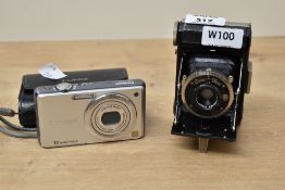 A Zeiss Ikpon Ikonda folding camera selling with a Lumix Panasonic DMC-FS10 digital camera