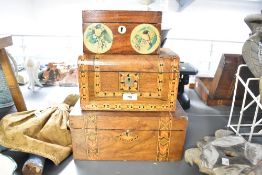 Two late 19th to early 20th-century walnut Tunbridge ware boxes, featuring intricate geometric