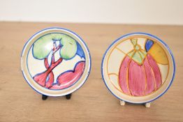 Two early 20th-century Art Deco Newport Pottery Fantasque Bizarre ware by Clarice Cliff pin trays,