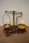 Thought to be 19th-century W & T Avery of Birmingham brass apothecary scales, sold with a
