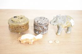 A quantity of 20th-century Oriental carved stone pieces, to include a two small boxes decorated with