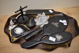 A selection of late 19th to 20th-century sundry vanity ware, to include a copper Arts and Crafts