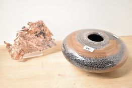 A large contemporary art glass decorative bowl, of flattened dish-like form with a small central