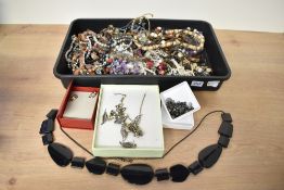A large collection of costume jewellery, including amethyst, smoky quartz, jasper and rose quartz
