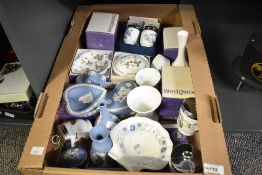 A selection of late 20th-century Wedgwood bone china and blue jasperware, the bone china includes