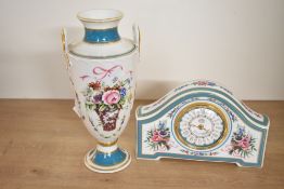 A late 20th-century Minton fine bone china Bicentennial ‘Rose Basket' vase and mantel clock,