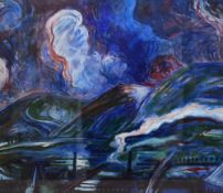 Michael Downs (20th Century) Gouache 'Shepherd's Warning', an impressionistic study of a red morning