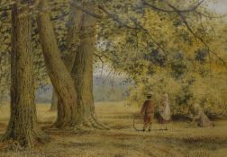 Archibald Jones (British 19th/20th century) watercolour, children playing under large trees,
