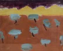 Olga Davenport (South African 1915 - 2008) Oil on canvas, an abstract mountainous landscape study in