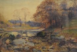 *Local Interest* H.B. Simpson (British 19th Century) Watercolour, an autumnal woodland river
