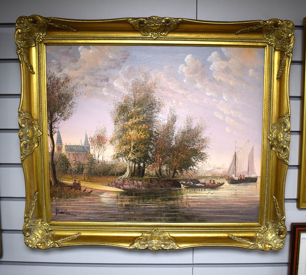 Ballie (20th Century) A pair of oils on canvas, estuary scenes in warm tones with sailboats and - Image 6 of 8