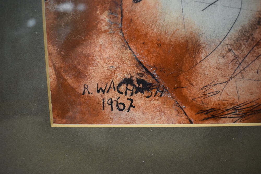 Rafael Wachash (Israeli b. 1941) Mixed media, a portrait study capturing three heads in a rust - Image 3 of 5